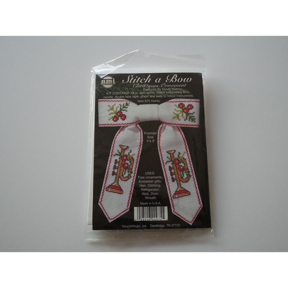 Vintage Stitch a Bow Christmas Ornament Kit Horns NeedleMagic NOS
